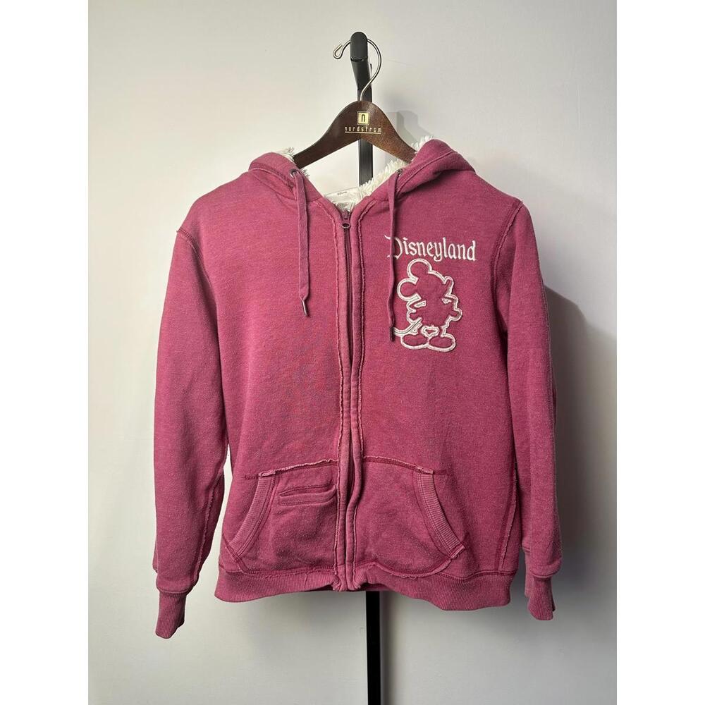 Preowned Disneyland 55th Anniversary Fuchsia Hooded Zip-Up Sweatshirt (Medium)